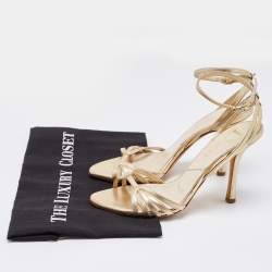 Pre Owned Dior Metallic Gold Leather Ankle Strap Sandals Size 37