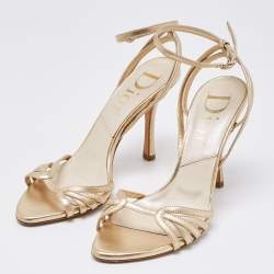 Pre Owned Dior Metallic Gold Leather Ankle Strap Sandals Size 37