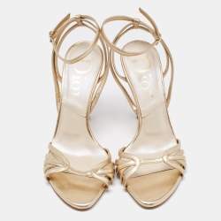 Pre Owned Dior Metallic Gold Leather Ankle Strap Sandals Size 37