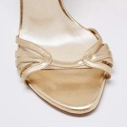 Pre Owned Dior Metallic Gold Leather Ankle Strap Sandals Size 37