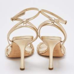 Pre Owned Dior Metallic Gold Leather Ankle Strap Sandals Size 37