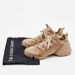 Pre Owned Dior Beige Nylon and Leather D-Connect Lace Up Sneakers Size 37.5
