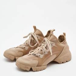 Pre Owned Dior Beige Nylon and Leather D-Connect Lace Up Sneakers Size 37.5