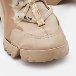 Pre Owned Dior Beige Nylon and Leather D-Connect Lace Up Sneakers Size 37.5
