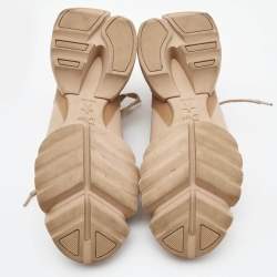 Pre Owned Dior Beige Nylon and Leather D-Connect Lace Up Sneakers Size 37.5