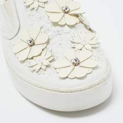 Pre Owned Dior White Leather Daisy Flower Embellished Slip On Sneakers Size 37.5