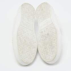 Pre Owned Dior White Leather Daisy Flower Embellished Slip On Sneakers Size 37.5