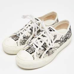 Pre Owned Dior White/Black Canvas Walk'n'Dior Sneakers Size 37.5