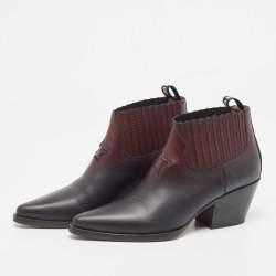 Pre Owned Dior Black/Burgundy Leather Dior L.A Ankle Boots Size 38