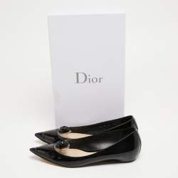 Pre Owned Dior Black Patent Leather and PVC Pointed Toe Ballet Flats Size 40.5