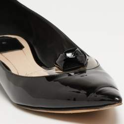 Pre Owned Dior Black Patent Leather and PVC Pointed Toe Ballet Flats Size 40.5