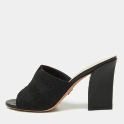Dior Black Canvas and Leather Dway Block Heel Slide Sandals Size 38