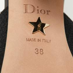 Dior Black Canvas and Leather Dway Block Heel Slide Sandals Size 38