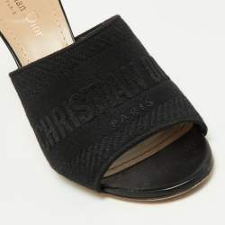 Dior Black Canvas and Leather Dway Block Heel Slide Sandals Size 38