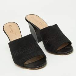 Dior Black Canvas and Leather Dway Block Heel Slide Sandals Size 38