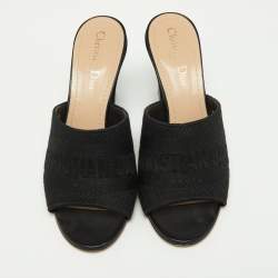 Dior Black Canvas and Leather Dway Block Heel Slide Sandals Size 38