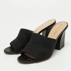 Dior Black Canvas and Leather Dway Block Heel Slide Sandals Size 38