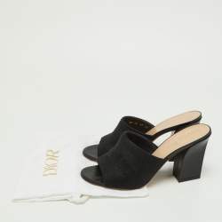 Dior Black Canvas and Leather Dway Block Heel Slide Sandals Size 38