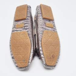 Dior Metallic Grey/Pink Python Embossed Leather CD Slip Loafers 38.5