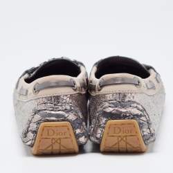Dior Metallic Grey/Pink Python Embossed Leather CD Slip Loafers 38.5