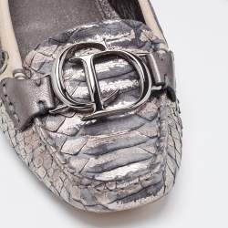 Dior Metallic Grey/Pink Python Embossed Leather CD Slip Loafers 38.5