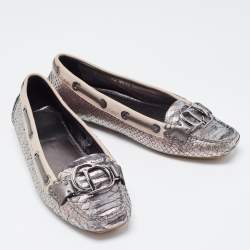 Dior Metallic Grey/Pink Python Embossed Leather CD Slip Loafers 38.5