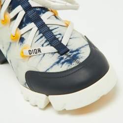 Dior Navy Blue/Yellow Printed Fabric and PVC D-Connect Sneakers Size 37