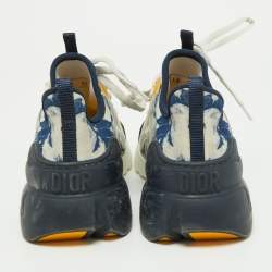Dior Navy Blue/Yellow Printed Fabric and PVC D-Connect Sneakers Size 37