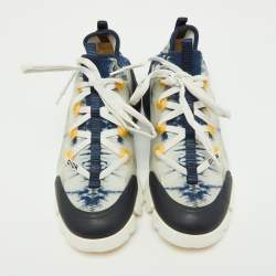 Dior Navy Blue/Yellow Printed Fabric and PVC D-Connect Sneakers Size 37