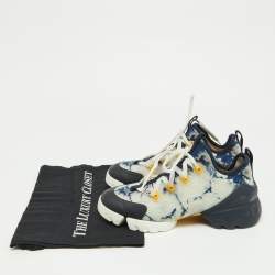 Dior Navy Blue/Yellow Printed Fabric and PVC D-Connect Sneakers Size 37
