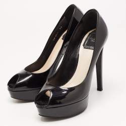 Pre Owned Dior Black Patent Leather Peep Toe Platform Pumps Size 38