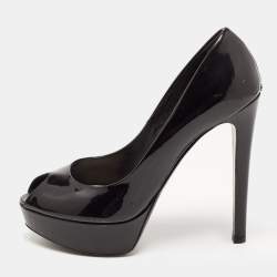 Pre Owned Dior Black Patent Leather Peep Toe Platform Pumps Size 38