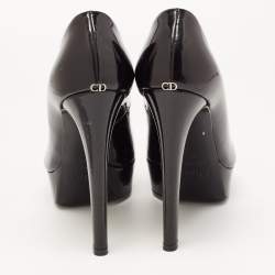 Pre Owned Dior Black Patent Leather Peep Toe Platform Pumps Size 38
