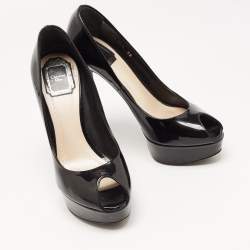 Pre Owned Dior Black Patent Leather Peep Toe Platform Pumps Size 38
