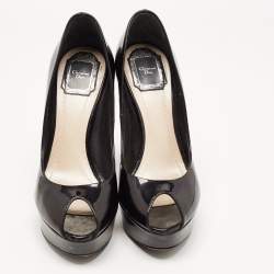Pre Owned Dior Black Patent Leather Peep Toe Platform Pumps Size 38