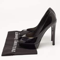 Pre Owned Dior Black Patent Leather Peep Toe Platform Pumps Size 38
