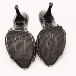 Pre Owned Dior Black Cannage Patent Leather Bow Slide Sandals Size 39