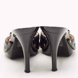 Pre Owned Dior Black Cannage Patent Leather Bow Slide Sandals Size 39