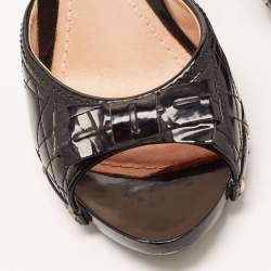 Pre Owned Dior Black Cannage Patent Leather Bow Slide Sandals Size 39