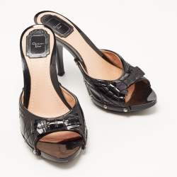Pre Owned Dior Black Cannage Patent Leather Bow Slide Sandals Size 39