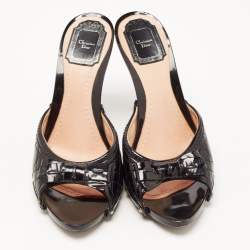 Pre Owned Dior Black Cannage Patent Leather Bow Slide Sandals Size 39