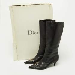 Pre Owned Dior Black Leather Logo Mid Calf Boots Size 39