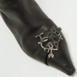 Pre Owned Dior Black Leather Logo Mid Calf Boots Size 39