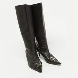 Pre Owned Dior Black Leather Logo Mid Calf Boots Size 39