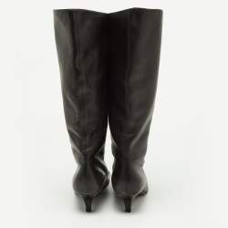 Pre Owned Dior Black Leather Logo Mid Calf Boots Size 39