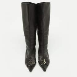 Pre Owned Dior Black Leather Logo Mid Calf Boots Size 39