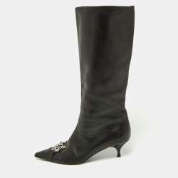 Pre Owned Dior Black Leather Logo Mid Calf Boots Size 39