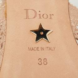 Pre Owned Dior Pink Fabric and Leather Moi Block Heel Slingback Sandals Size 38