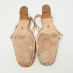 Pre Owned Dior Pink Fabric and Leather Moi Block Heel Slingback Sandals Size 38