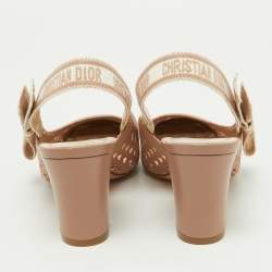 Pre Owned Dior Pink Fabric and Leather Moi Block Heel Slingback Sandals Size 38